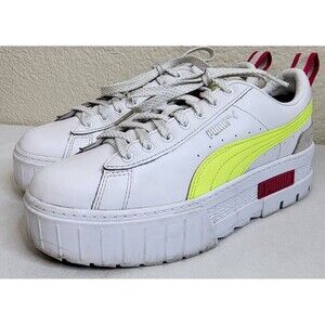 Puma Mayze Platform Womens Size 8.5 White Neon Athletic Leather Shoes Sneakers